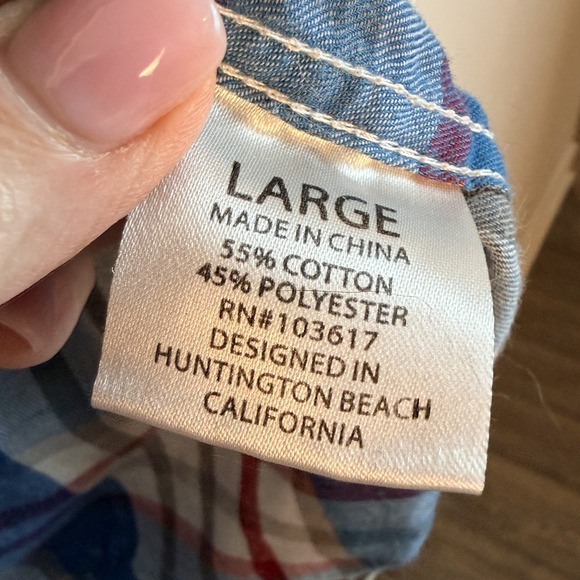 Coastal Shirt Mens Large Blue Red Plaid Western Pearl Snap Long Sleeve Cowboy - Picture 4 of 5